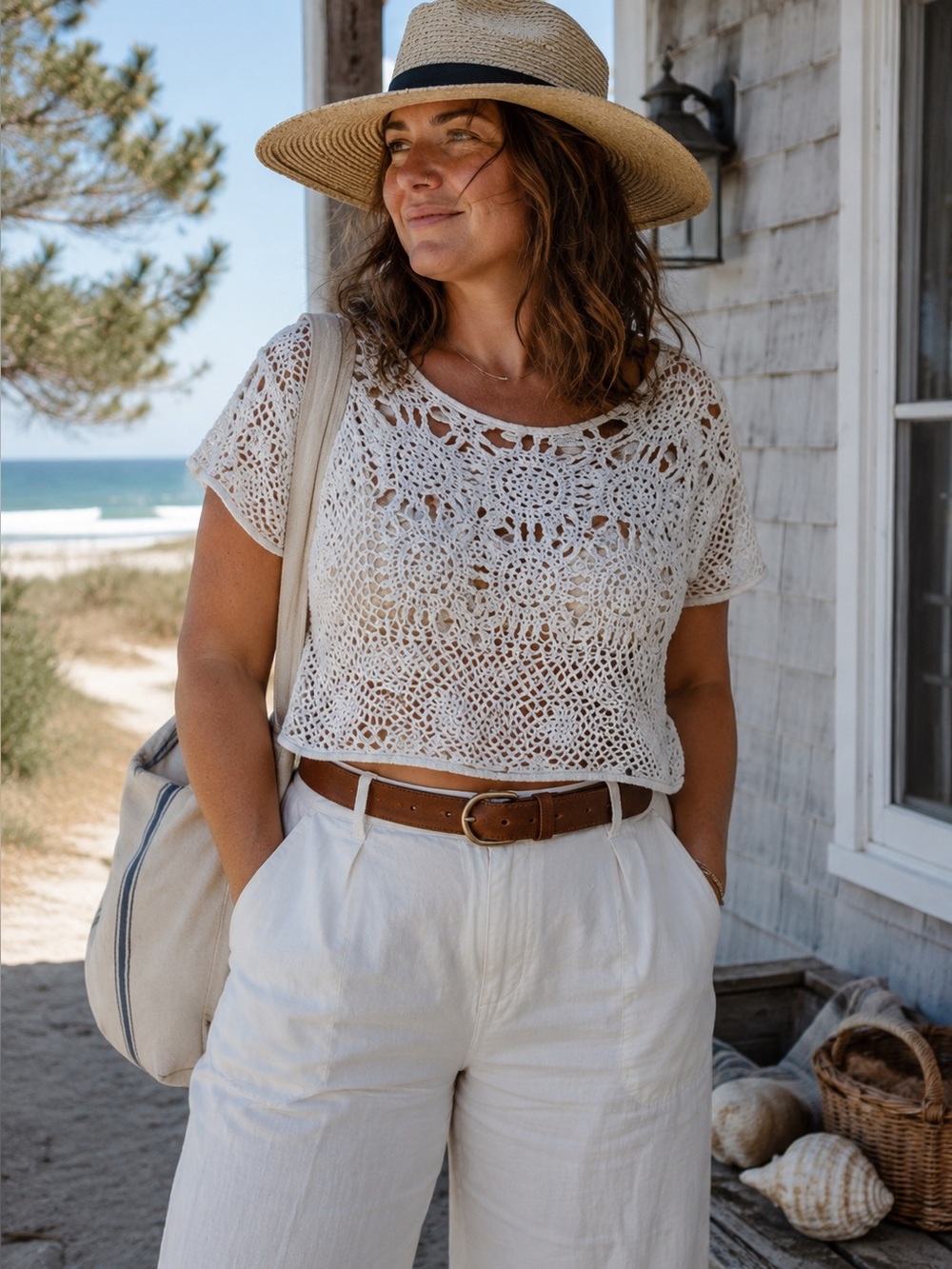 Women's Medium White Y2K Crochet Crop Top Summer Festival Boho Fairy 90s Coastal